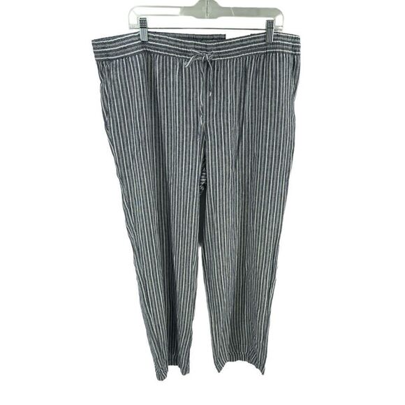 NWT Old Navy linen striped pants elastic waist XL high rise blue white - Picture 3 of 14